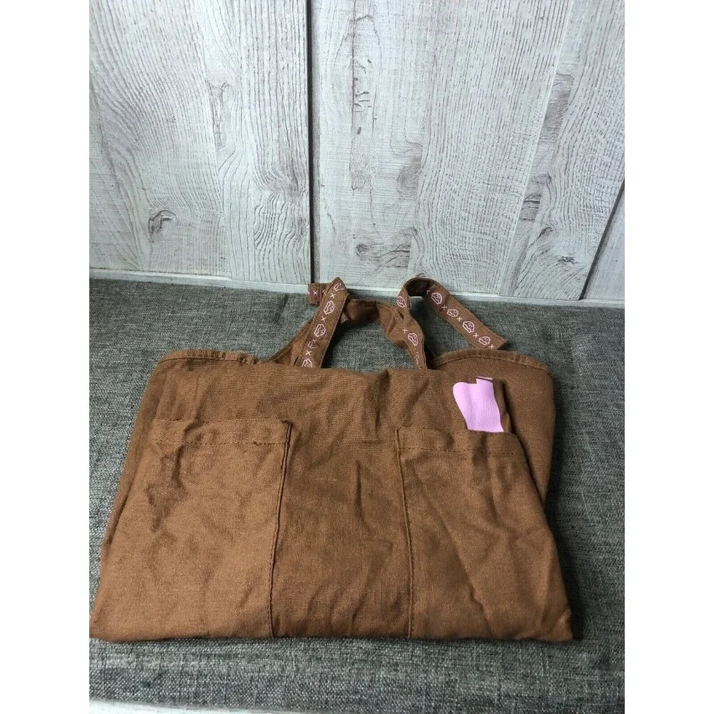 Baker's Dozen 4-Piece Baking Set Brown Apron Pink Oven Mitt Chef Hat Spatula